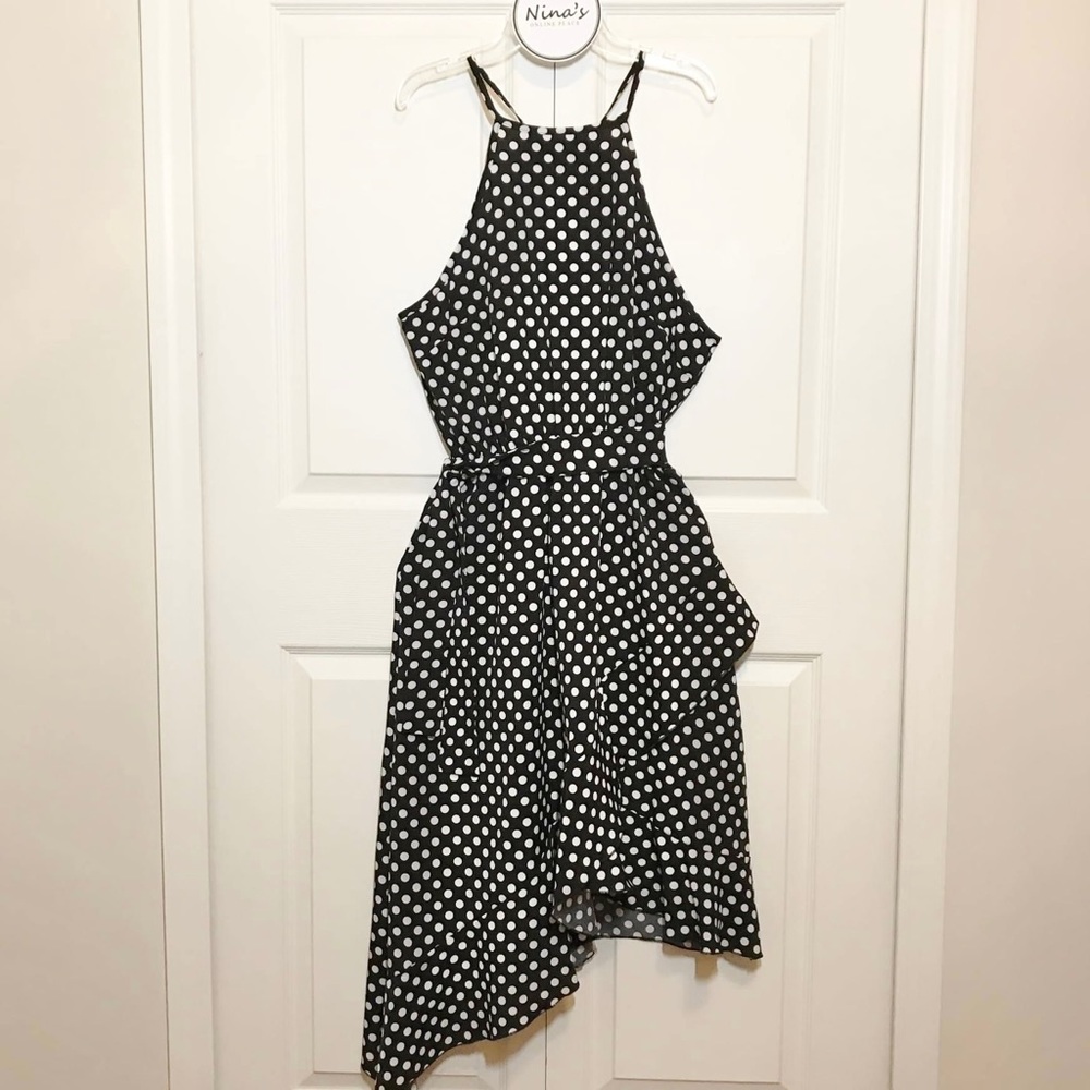 Asymmetrical Polka Dot Dress Black/White Size L